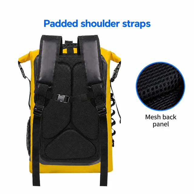 Yellow backpack padded rear harness with mesh detail inset